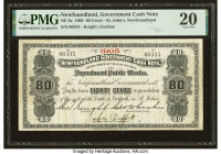 Canada Newfoundland Government Cash Note 80 Cents 1905 NF-4e PMG Very Fine 20. An ever popular note due to its rarity and odd denomination. The denomi...