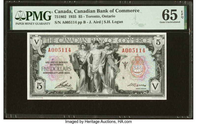 Canada Toronto, ON- Canadian Bank of Commerce $5 2.1.1935 Ch.# 75-18-02 PMG Gem ...