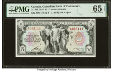 Canada Toronto, ON- Canadian Bank of Commerce $5 2.1.1935 Ch.# 75-18-02 PMG Gem Uncirculated 65 EPQ. A delightful issue featuring an allegorical trio ...