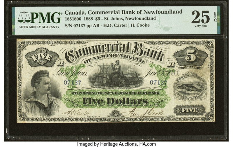 Canada St. Johns, NF- Commercial Bank of Newfoundland $5 3.1.1888 Ch.# 185-18-06...