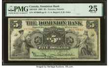 Canada Toronto, ON- Dominion Bank $5 3.7.1905 Ch.# 220-16-10 PMG Very Fine 25. An alluring earlier issue from this Toronto bank highlighted by detaile...