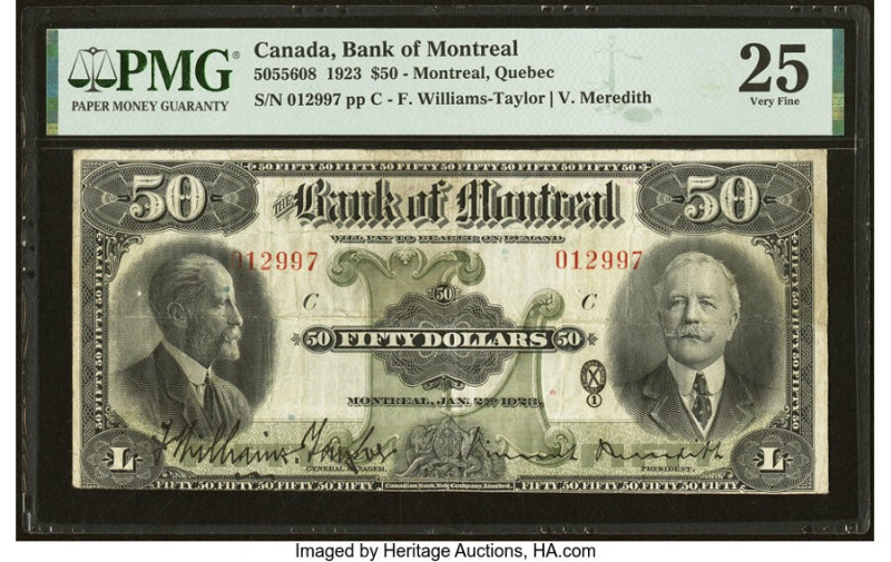 Canada Montreal, PQ- Bank of Montreal $50 2.1.1923 Ch.# 505-56-08 PMG Very Fine ...