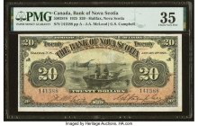 Canada Halifax, NS- Bank of Nova Scotia $20 2.1.1925 Ch.# 550-28-18 PMG Choice Very Fine 35. A alluring design graces this issue featuring the early 1...