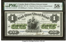 Canada Charlotte Town, PEI- Bank of Prince Edward Island $1 1.1.1877 Ch.# 600-12-04 PMG Choice About Unc 58 EPQ. An amazing allegorical image is promi...