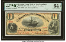Canada St. John's, NF- Union Bank of Newfoundland $10 1.5.1889 Ch.# 750-16-06 PMG Choice Uncirculated 64 EPQ. A scarce issue adorned by a plethora of ...