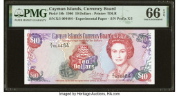 Cayman Islands Currency Board 10 Dollars 1996 Pick 18b Experimental Paper PMG Gem Uncirculated 66 EPQ. A mere 100,000 notes featuring the X/1 prefix w...