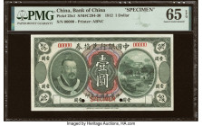 China Bank of China 1 Dollar 1.6.1912 Pick 25s1 S/M#C294-30 PMG Gem Uncirculated 65 EPQ. Rarely up for sale in this grade is an exceptional top tier S...