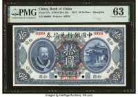 China Bank of China, Shanghai 10 Dollars 1.6.1912 Pick 27s S/M#C294-32s PMG Choice Uncirculated 63. The distinctive portrait of Emperor Huang-ti and a...