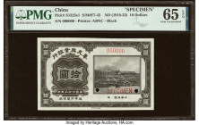 China Mukden Bank of Industrial Development 10 Dollars ND (1918-22) Pick S1325s1 Specimen PMG Gem Uncirculated 65 EPQ. Pretty engravings are seen on b...
