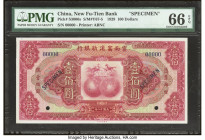 China New Fu-Tien Bank 100 Dollars 1929 Pick S3000s S/M#Y67-5 Specimen PMG Gem Uncirculated 66 EPQ. A remarkable Specimen with vibrant red inks. This ...