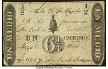 Colombia Republica de Colombia 6 1/4 Centavos = Medio Real 8.5.1836 Pick 1 Fine. The initial denomination from the first proposed series for The Repub...