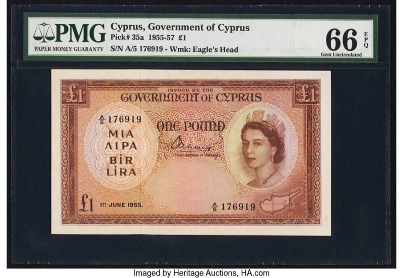 Cyprus Government of Cyprus 1 Pound 1.6.1955 Pick 35a PMG Gem Uncirculated 66 EP...