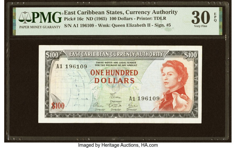 East Caribbean States Currency Authority 100 Dollars ND (1965) Pick 16c PMG Very...