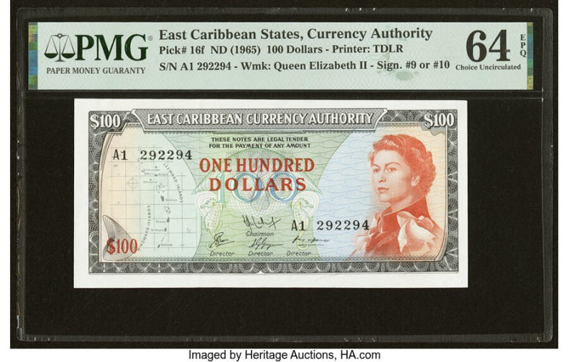 East Caribbean States Currency Authority 100 Dollars ND (1965) Pick 16f PMG Choi...