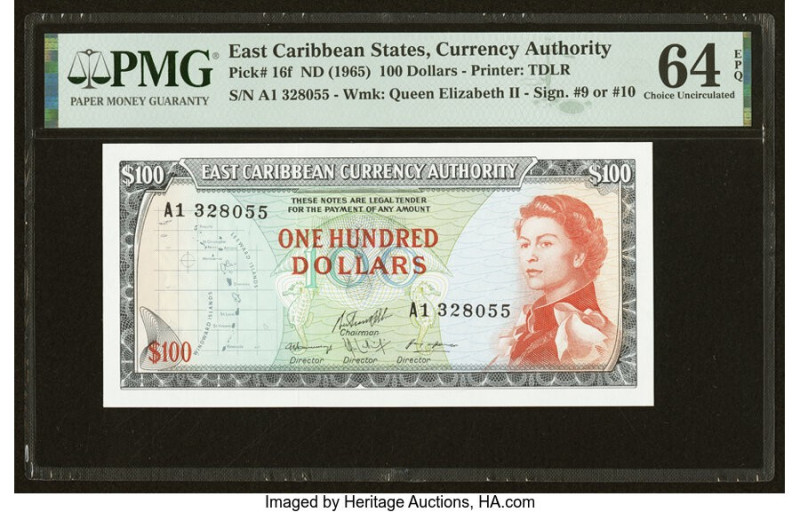 East Caribbean States Currency Authority 100 Dollars ND (1965) Pick 16f PMG Choi...