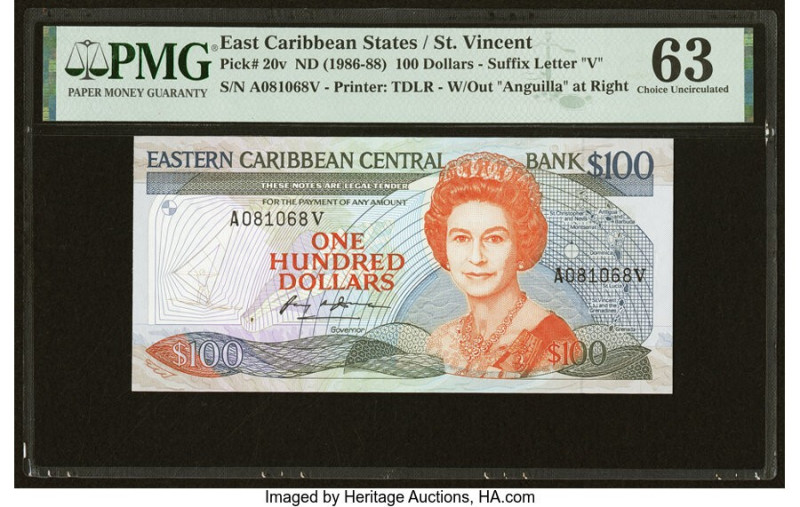 East Caribbean States Central Bank, St. Vincent 100 Dollars ND (1986-88) Pick 20...