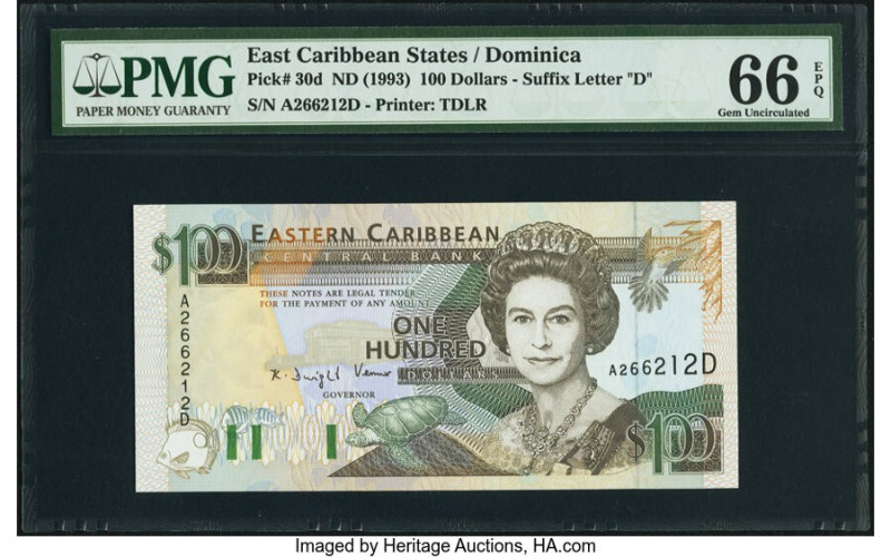 East Caribbean States Central Bank, Dominica 100 Dollars ND (1993) Pick 30d PMG ...