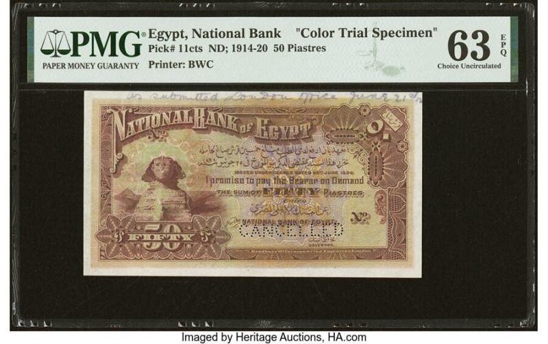 Egypt National Bank of Egypt 50 Piastres ND (1914-20) Pick 11cts Color Trial Spe...