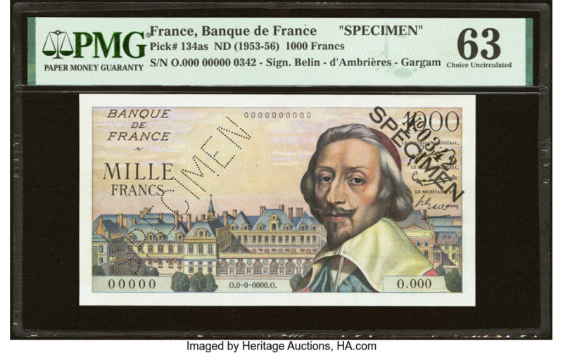 France Banque de France 1000 Francs ND (1953-56) Pick 134as Specimen PMG Choice ...