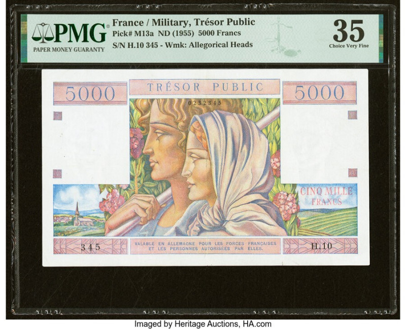 France Tresor Public 5000 Francs ND (1955) Pick M13a PMG Choice Very Fine 35. It...