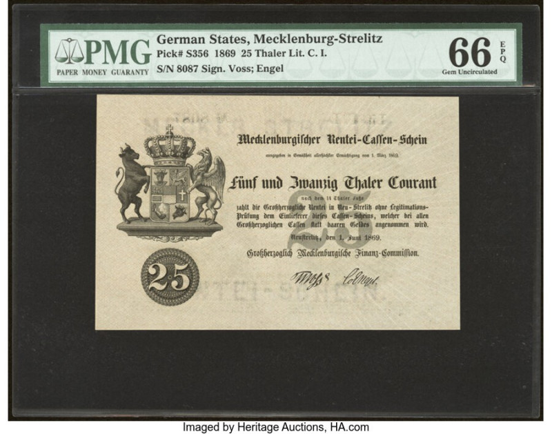 German States Grand Duchy of Mecklenburg-Strelitz 25 Thaler 1.6.1869 Pick S356 P...