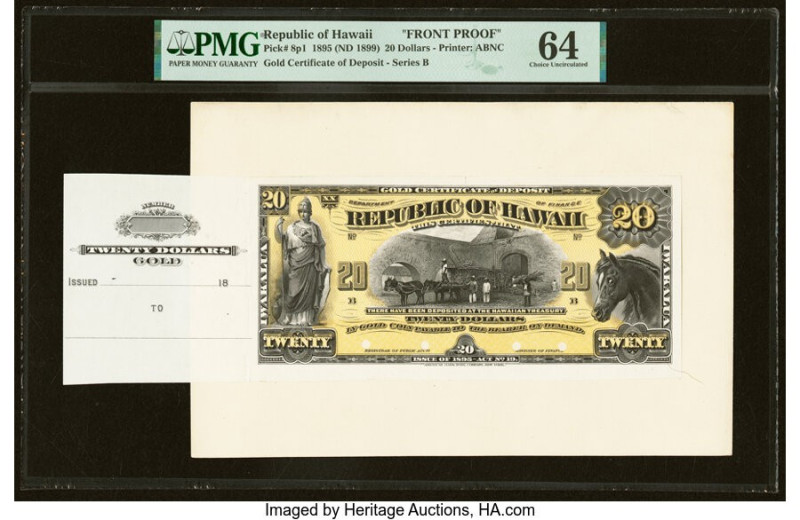 Hawaii Republic Of Hawaii, Department of Finance 20 Dollars 1895 (ND 1899) Pick ...