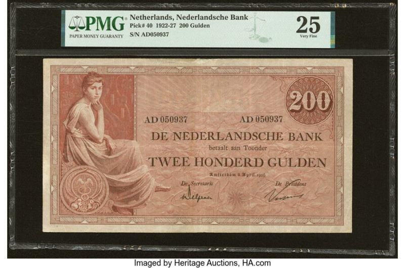 Netherlands Netherlands Bank 200 Gulden 8.4.1926 Pick 40 PMG Very Fine 25. One o...