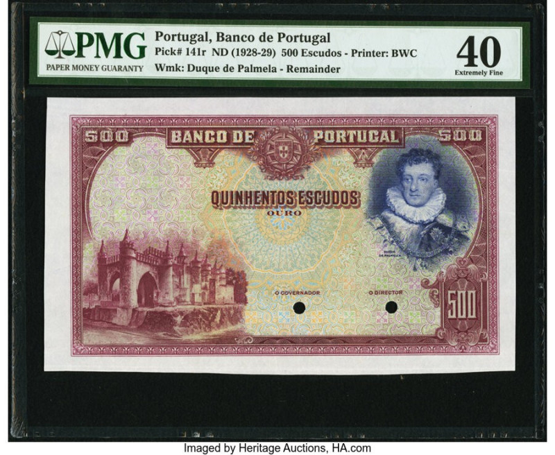 Portugal Banco de Portugal 500 Escudos ND (1928-29) Pick 141r Remainder PMG Extr...