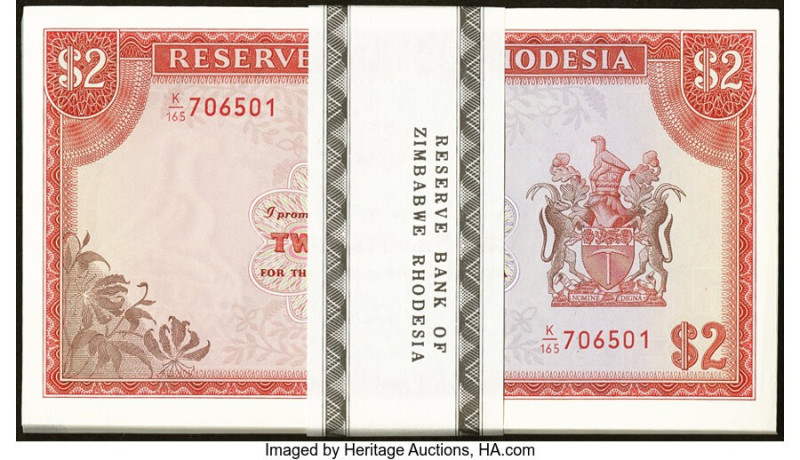 Rhodesia Reserve Bank of Rhodesia 2 Dollars 24.5.1979 Pick 39a Pack of 100 Notes...