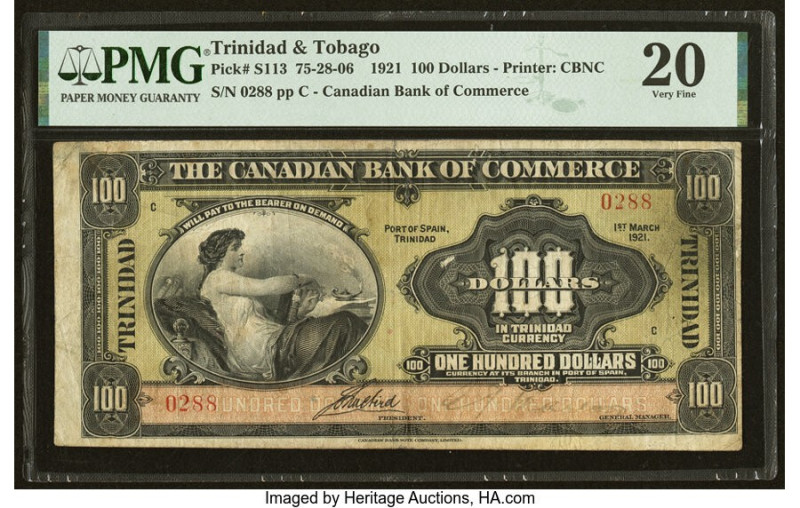 Trinidad & Tobago Canadian Bank of Commerce 100 Dollars 1.3.1921 Pick S113 PMG V...