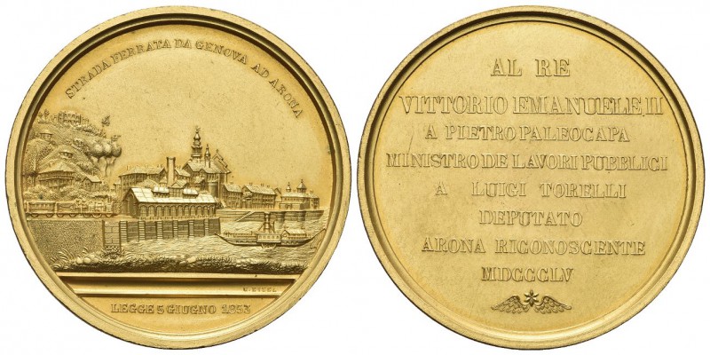 ARONA
Vittorio Emanuele II, 1849-1861. Medaglia 1855 opus G. Eisel.
Æ dorato g...