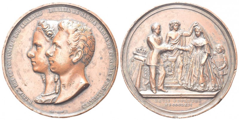 PORTOGALLO
Luigi I di Portogallo e Maria Pia di Savoia. Medaglia 1862 opus D. C...