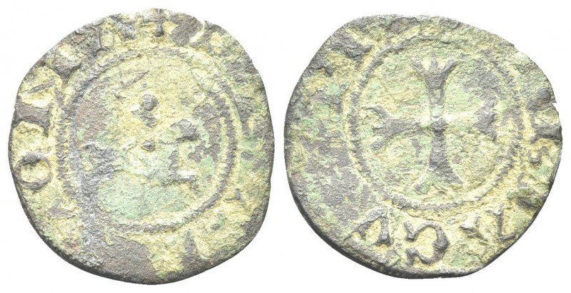 ANCONA
Anonime, sec. XV. Quattrino.
Æ gr. 0,63
Dr. DE AN CONA, Cavaliere al g...