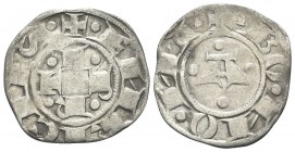 BOLOGNA
Repubblica, monetazione a nome di Enrico VI Imperatore, 1191-1336. Bolognino grosso.
Ag gr. 1,33
Dr. ENRICIIS. Le lettere I P R T disposte ...