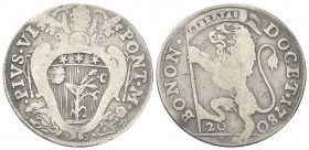 BOLOGNA
Pio VI (Giannangelo Braschi), 1775-1799. Lira da 20 Bolognini 1780.
Ag gr. 4,63
Dr. PIVS VI - PONT M. Stemma trilobato in cornice, sormonta...