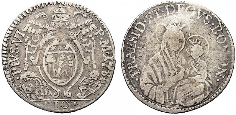 BOLOGNA
Pio VI (Giannangelo Braschi), 1775-1799. Paolo o Mezza Lira da 10 Bolog...