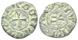 MACERATA
Monetazione Autonoma, XIV-XV sec. Quattrino.
Æ gr. 0,48
Dr. DE MACERATA, Croce unghiata entro contorno perlinato. Rv. S - IVLIA, le letter...