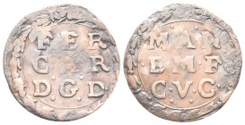 MANTOVA
Ferdinando Carlo di Gonzaga Nevers, 1665-1707. Soldo.
Æ gr. 1,17
Dr. FER /CAR / DGD. Iscrizione disposta su tre righe, entro corona. Rv. MA...