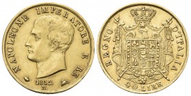 MILANO
Napoleone I Re d’Italia, 1805-1814. 40 Lire 1812 puntali sagomati.
Au 
Dr. Testa nuda a s. Rv. Stemma coronato su padiglione sorretto da ala...