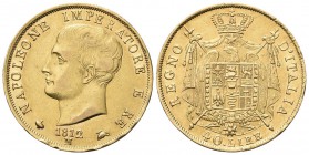 MILANO
Napoleone I Re d’Italia, 1805-1814. 40 Lire 1812 puntali sagomati.
Au 
Dr. Testa nuda a s. Rv. Stemma coronato su padiglione sorretto da ala...