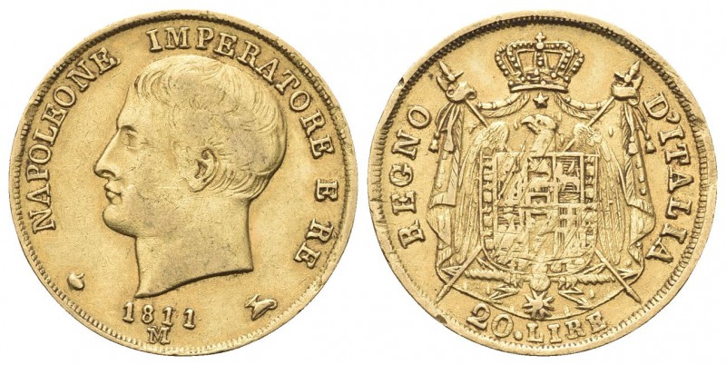 MILANO
Napoleone I Re d’Italia, 1805-1814. 20 Lire 1811 puntali aguzzi.
Au 
D...
