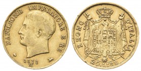MILANO
Napoleone I Re d’Italia, 1805-1814. 20 Lire 1811 puntali aguzzi.
Au 
Dr. Testa nuda a s. Rv. Stemma coronato su padiglione sorretto da alaba...