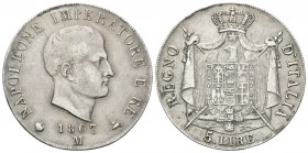 MILANO
Napoleone I Re d’Italia, 1805-1814. 5 Lire 1807 puntali aguzzi.
Ag 
Dr. Testa nuda a d. Rv. Stemma coronato su padiglione sorretto da alabar...