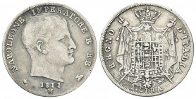 MILANO
Napoleone I Re d’Italia, 1805-1814. Lira 1811 puntali aguzzi.
Ag 
Dr. Testa nuda a d. Rv. Stemma coronato su padiglione sorretto da alabarde...