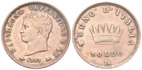MILANO
Napoleone I Re d’Italia, 1805-1814. Soldo 1813.
Æ 
Dr. Testa nuda a s. Rv. Corona ferrea radiata con indicazione di valore. 
Pag. 78; Gig. ...