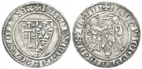 NAPOLI
Carlo II d’Angiò, 1285-1309. Saluto d’argento.
Ag gr. 3,22
Dr. KAROL SCD IERL ET SICIL REX. Stemma bipartito di Gerusalemme e Francia. Rv. A...