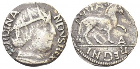 NAPOLI
Ferdinando I d’Aragona (Ferrante), 1458-1494. Cavallo.
Æ gr. 1,86
Dr. FERDINA - NDVS REX. Testa radiata a d. Rv. E - QVITAS. Cavallo gradien...