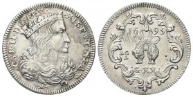 NAPOLI
Carlo II di Spagna, Re di Napoli e Sicilia, 1665-1700. Tarì 1695.
Ag gr. 4,36
Dr. CAR II DG REX - HISP ET NEAP. Busto coronato a d. Rv. Toso...