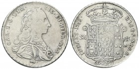 NAPOLI
Carlo di Borbone, 1734-1759. Piastra da 120 Grana 1753.
Ag gr. 25,17
Dr. CAR D G UTR - SIC ET HIER REX. Busto drappeggiato e corazzato a d.;...