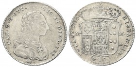 NAPOLI
Carlo di Borbone, 1734-1759. Mezza Piastra da 60 Grana 1750.
Ag gr. 12,10
Dr. CAR D G UTR - SIC ET HIER REX. Busto corazzato a d.; sotto, De...